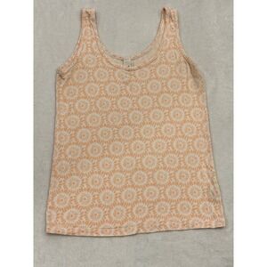 Yala Bamboo Viscose Tank Top Orange White Floral Sunburst Scoop Neck Womens M
